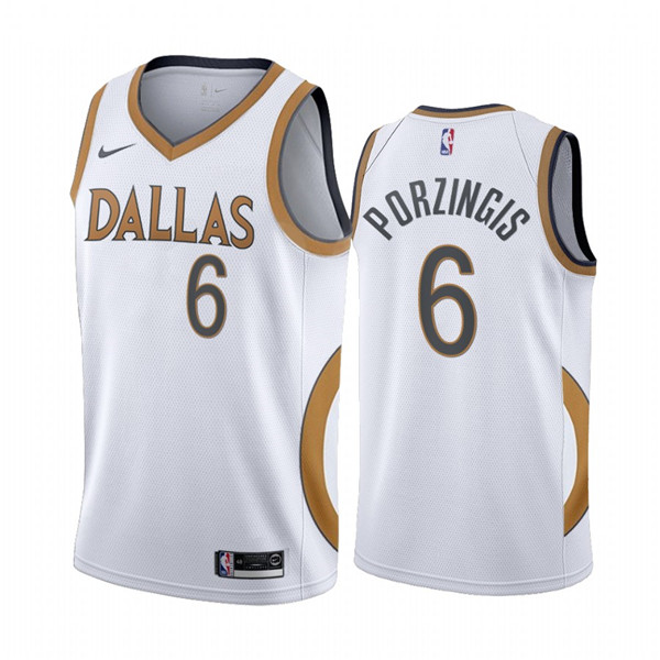 Men's Dallas Mavericks #6 Kristaps Porzingis White NBA City Edition New Uniform 2020-21 Stitched Jersey Men's Dallas Mavericks #6 Kristaps Porzingis White NBA City Edition New Uniform 2020-21 Stitched Jersey